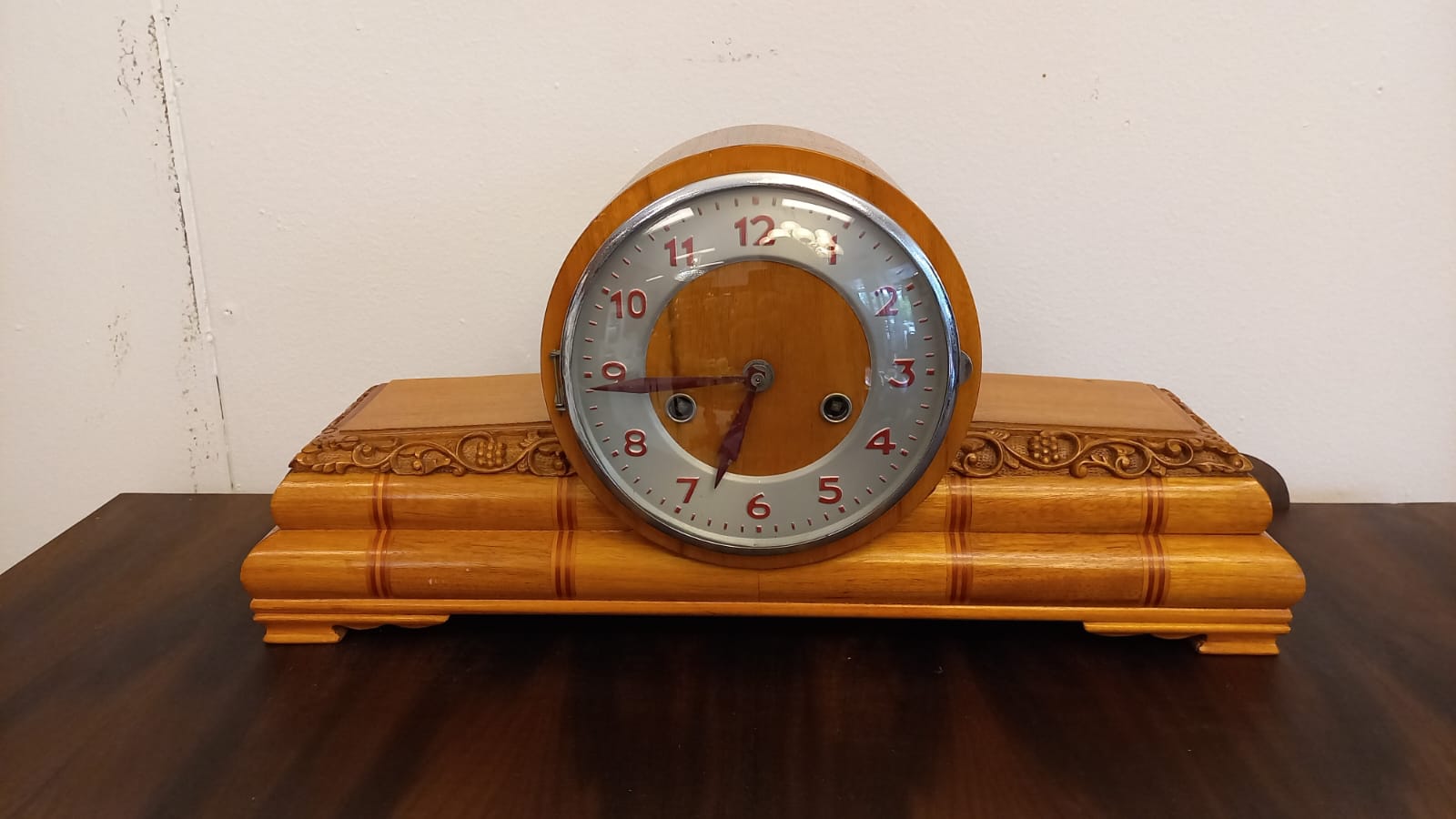 The main photo for Art deco timber mantle clock