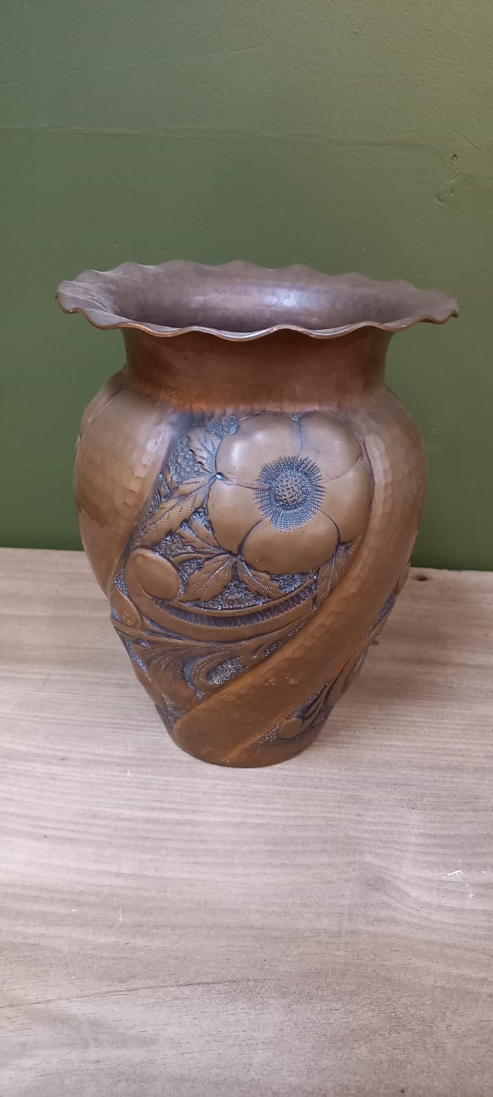 The main photo for Art Nouveau 1900s beaten and pressed small copper vase