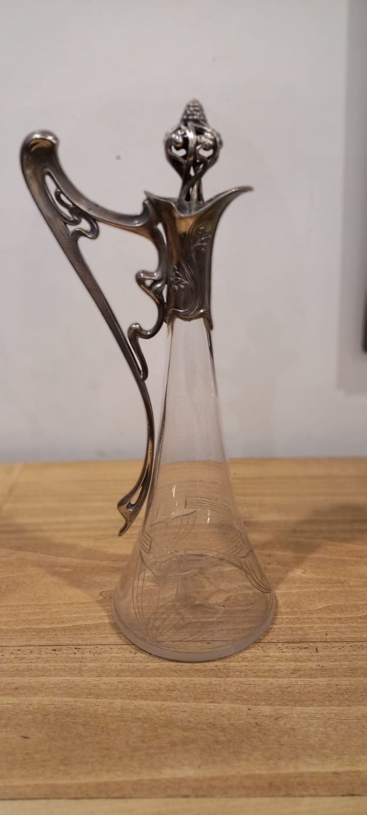 The main photo for Art Nouveau Decanter with silver plated spout and handle