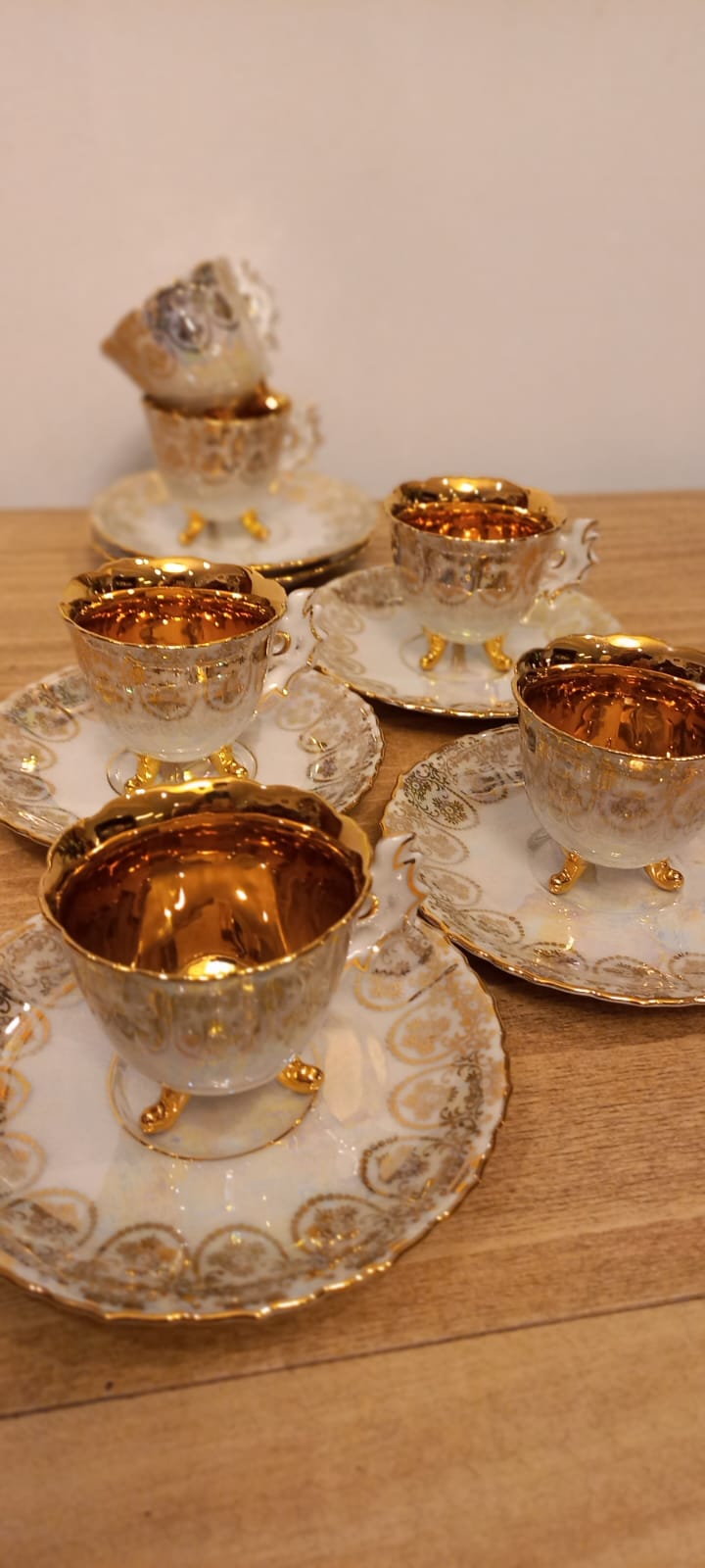 The main photo for Westminster Australia footed coffee cups & saucers fine bone china with 24carat gold set of 6