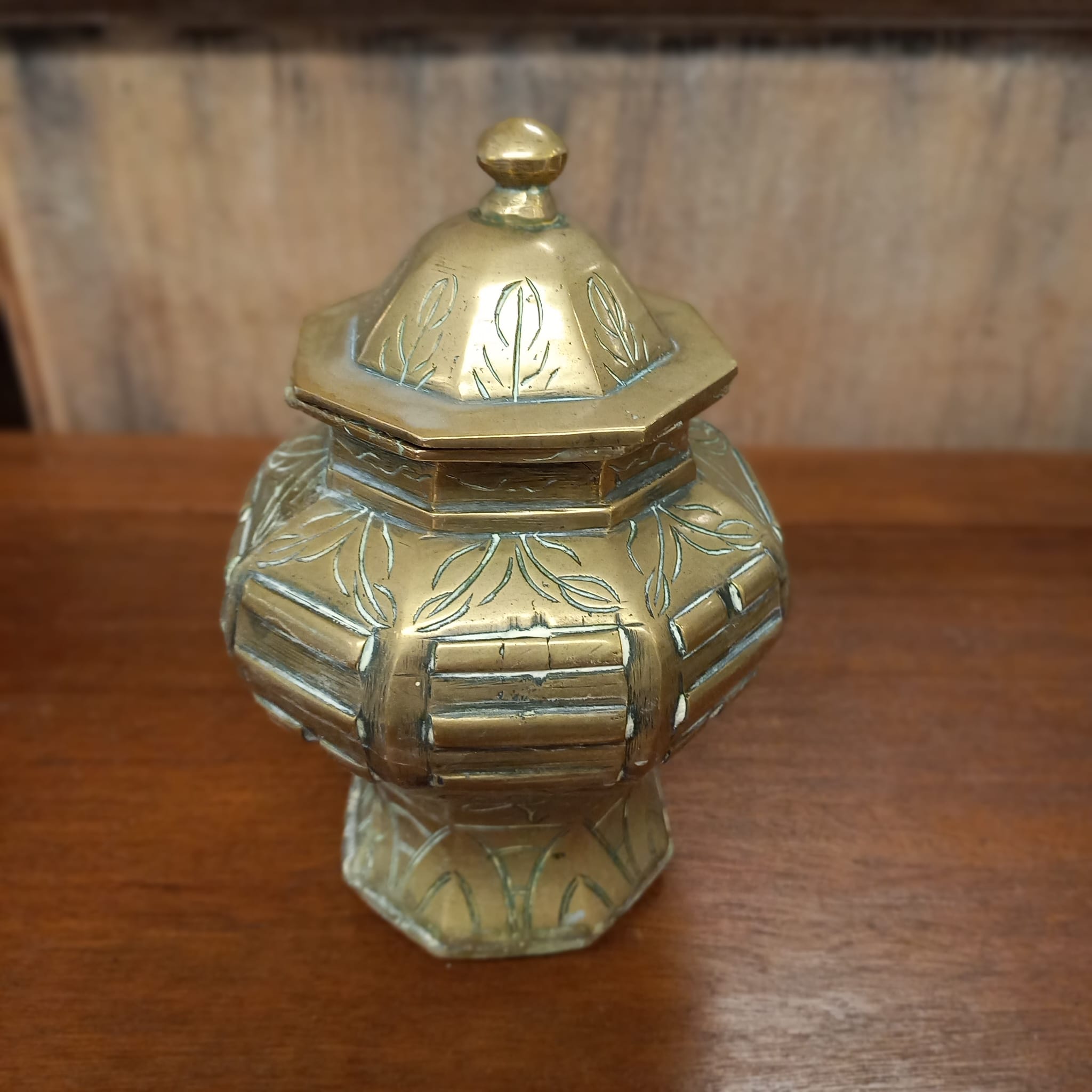 The main photo for Vintage brass lidded urn