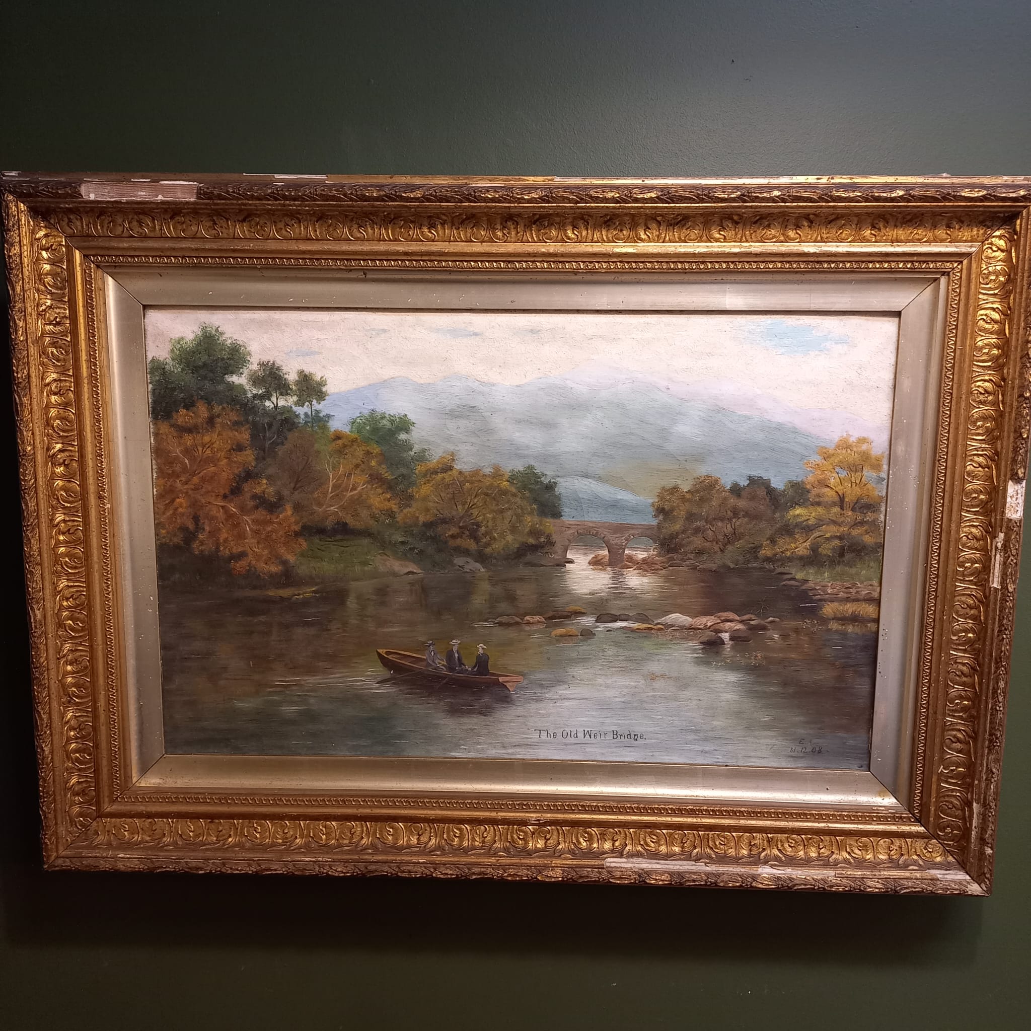 The main photo for Antique oil painting "The Old Weir Bridge" in Killarney Ireland 1908